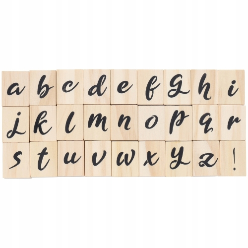 ZESTAW DREWNIANYCH STEMPLI LITERY LITERKI 27szt 53