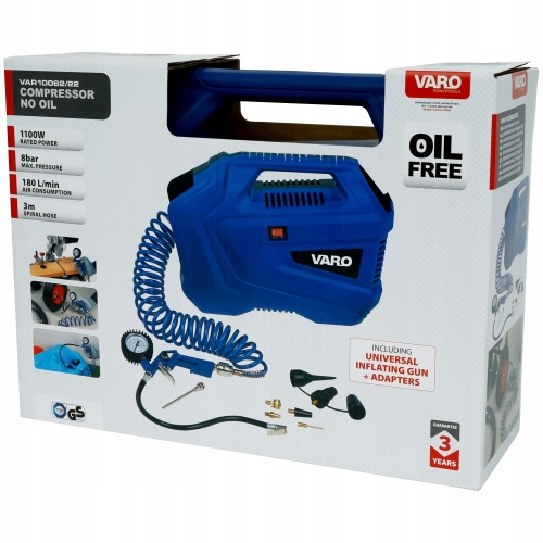 KOMPRESOR BEZOLEJOWY VARO 1100W 8 BAR MEGA MOCNY