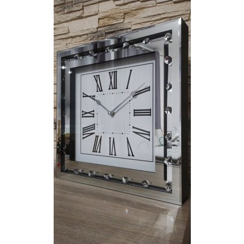 Zegar ścienny z diamentami STYL GLAMOUR 34 x 34 cm