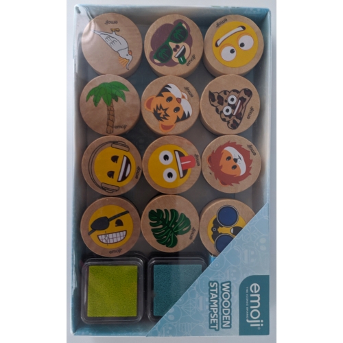 12 PIECZĄTKI STEMPELKI DREWNIANE EMOJI 2 TUSZE 751