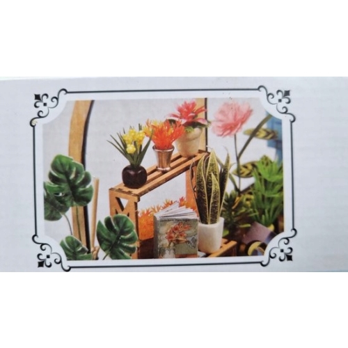 Drewniany model domku szklarnia 3D LED puzzle DIY