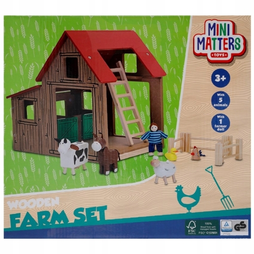 DREWNIANA FARMA FIGURKI ROLNIK ZWIERZĘTA zestaw MM