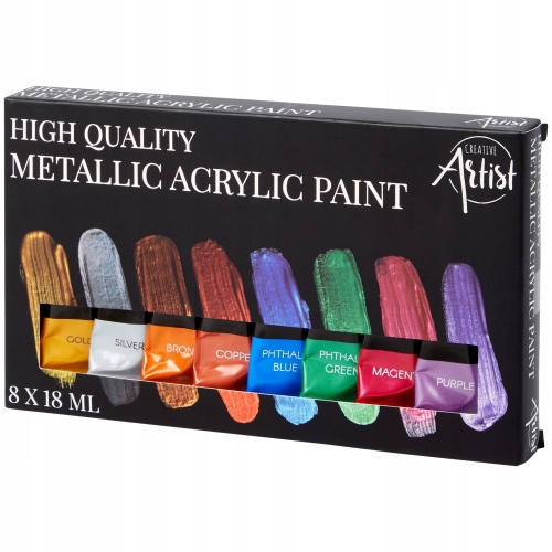 Farby akrylowe metaliczne 8 szt. x 18 ml KOLOR MIX