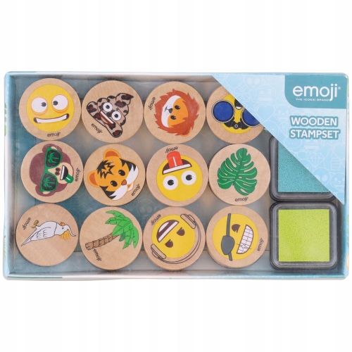12 PIECZĄTKI STEMPELKI DREWNIANE EMOJI 2 TUSZE 751