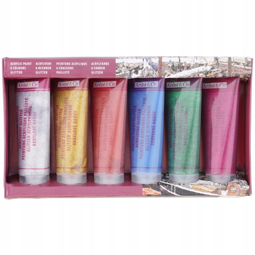 Farby BROKAT AKRYLOWE zestaw 6 x 75 ml wodoodporne