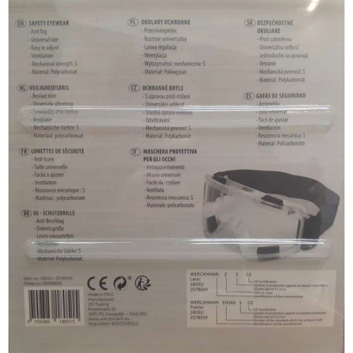 OKULARY GOOGLE Ochronne Werckmann EN166 UNIWERS 15