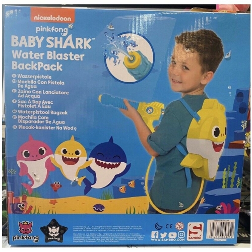 MIOTACZ pistolet NA WODĘ PLECAK BABY SHARK żółty Zabawka dla dzieci SIKAWKA