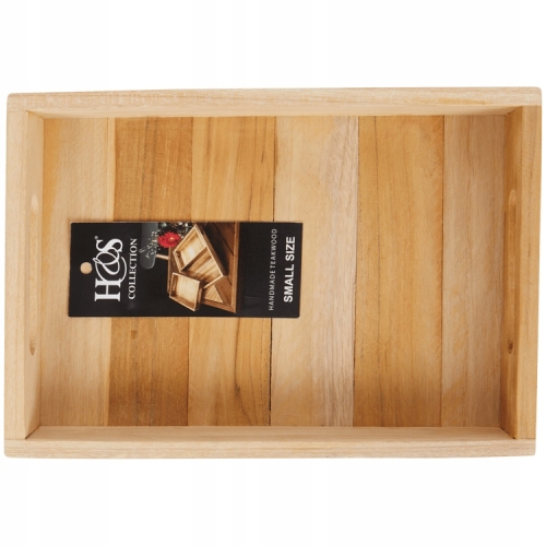 TACA DREWNIANA MAŁA Z UCHWYTAMI DREWNO TEKOWE TEAK FSC 26 x 18 x 4.5 cm