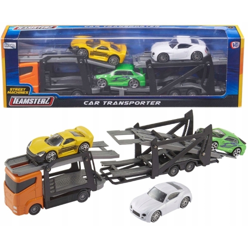 Zestaw: Orange Laweta 3 Aut Mega Transporter Teamsterz Silver Gold Green