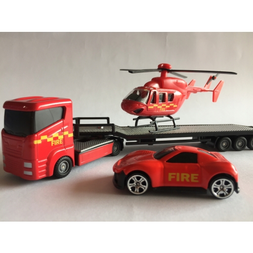 Zestaw: Czerwona Laweta Mega Transporter Teamsterz Straż pożarna Helikopter