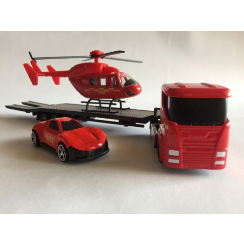 Zestaw: Czerwona Laweta Mega Transporter Teamsterz Straż pożarna Helikopter