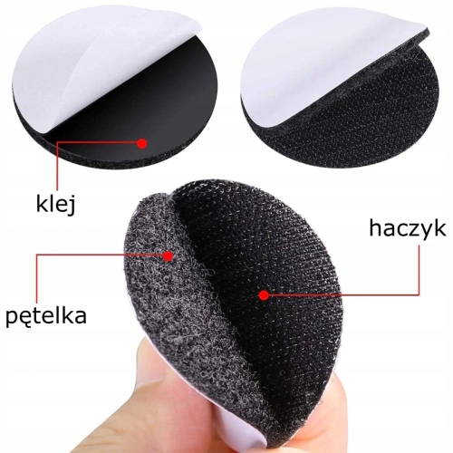 TAŚMA RZEP samoprzylepny KÓŁKA 20 mm okrągły CZARNE 40 szt super mocny klej