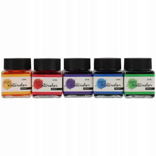 AKWARELE W PŁYNIE ZESTAW 5 X 30 ML PASTELOWE AVEC ŻÓŁĆ RÓŻ FIOL ZIELEŃ BLUE