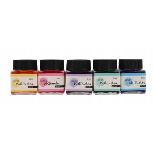 AKWARELE W PŁYNIE ZESTAW 5 X 30 ML PASTELOWE AVEC ŻÓŁĆ RÓŻ FIOL ZIELEŃ BLUE