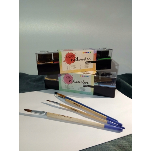 AKWARELE W PŁYNIE ZESTAW 5 X 30 ML PASTELOWE AVEC ŻÓŁĆ RÓŻ FIOL ZIELEŃ BLUE