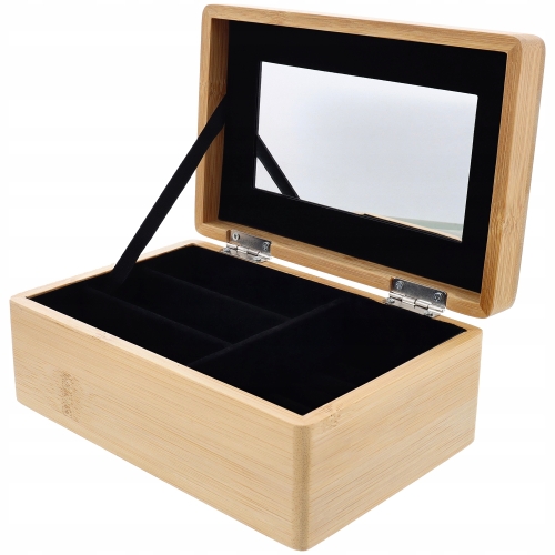 BAMBUSOWA SZKATUŁKA NA BIŻUTERIĘ z LUSTREM NATURALNA JASNA 30x32 x 5,5 cm