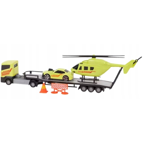 Zestaw: Żółta Laweta Mega Transporter Teamsterz Helikopter i Autko RESCUE