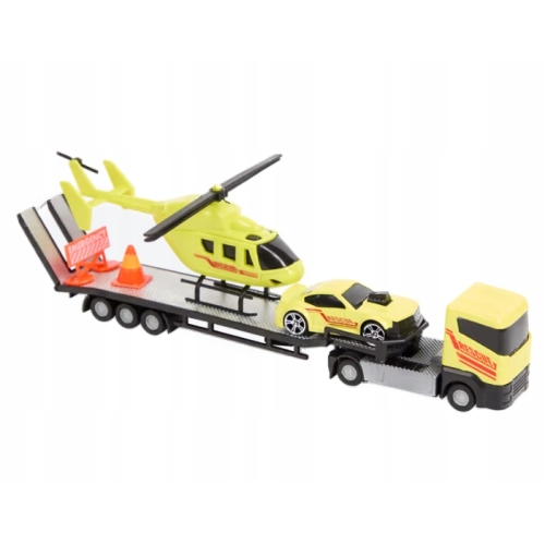 Zestaw: Żółta Laweta Mega Transporter Teamsterz Helikopter i Autko RESCUE