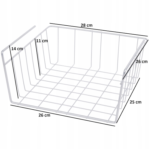 KOSZ KOSZYK METALOWY PODWIESZANY ORGANIZER POD PÓŁKĘ 30x26x14CM SZARY 1 szt