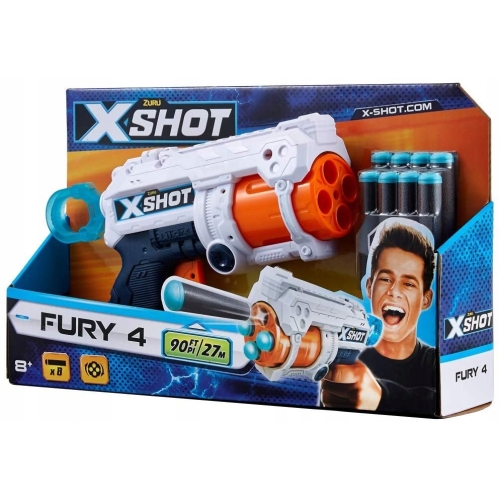 Pistolet Wyrzutnia Zuru Fury 4 X-SHOT Furry na 4 rzutki 16 strzałek