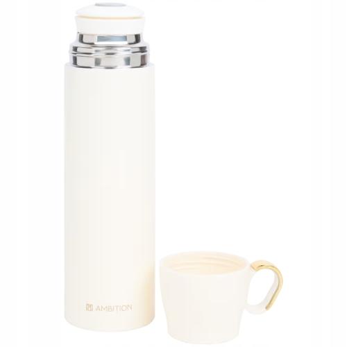 TERMOS METALOWY kubek do picia na napoje ciepłe zimne 520 ml Kremowy ECRU