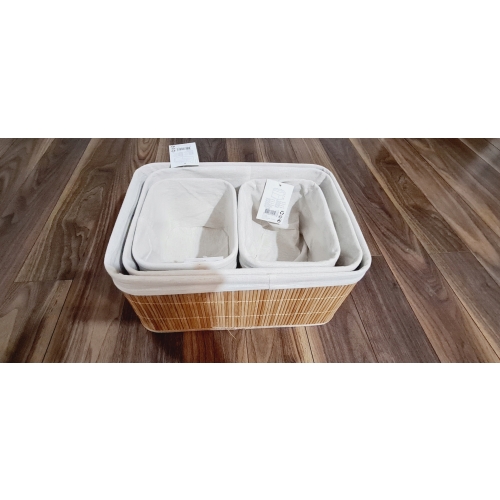 KOSZYK BAMBUSOWY Z MATERIAŁEM ORGANIZER POJEMNIK 20x15x14 cm MAŁY BRĄZOWY