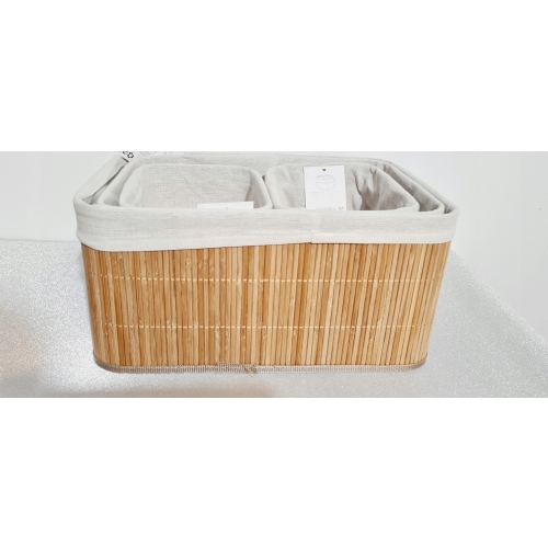 KOSZYK BAMBUSOWY Z MATERIAŁEM ORGANIZER POJEMNIK 20x15x14 cm MAŁY BRĄZOWY