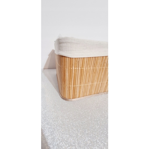 KOSZYK BAMBUSOWY Z MATERIAŁEM ORGANIZER POJEMNIK 20x15x14 cm MAŁY BRĄZOWY