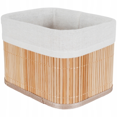 KOSZYK BAMBUSOWY Z MATERIAŁEM ORGANIZER POJEMNIK 20x15x14 cm MAŁY BRĄZOWY