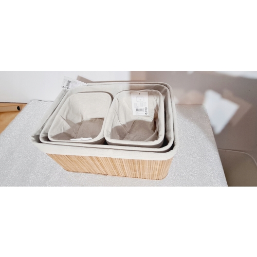 KOSZYK BAMBUSOWY Z MATERIAŁEM ORGANIZER POJEMNIK 20x15x14 cm MAŁY BRĄZOWY