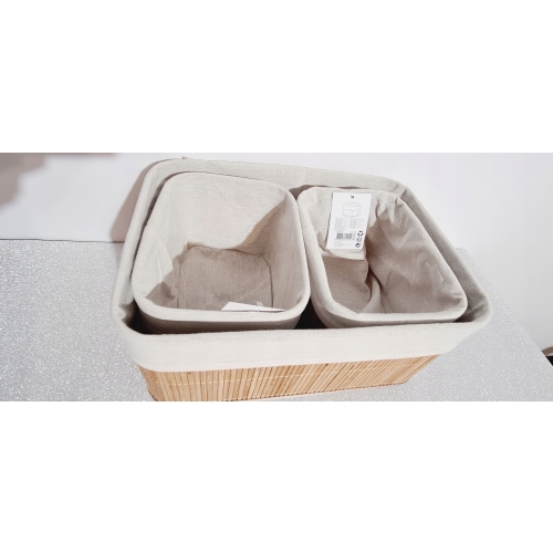KOSZYK BAMBUSOWY Z MATERIAŁEM ORGANIZER POJEMNIK 20x15x14 cm MAŁY BRĄZOWY