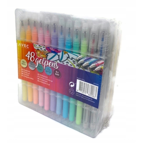 DŁUGOPISY ŻELOWE MEGA DUŻY ZESTAW 48 sztuk PASTELE METALICZNE NEONY BASIC Y