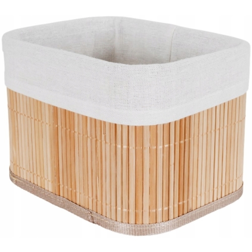 KOSZYK BAMBUSOWY Z MATERIAŁEM ORGANIZER POJEMNIK 20x15x14 cm MAŁY BRĄZOWY
