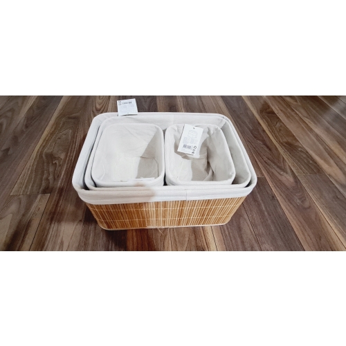 KOSZYK BAMBUSOWY Z MATERIAŁEM ORGANIZER POJEMNIK 20x15x14 cm MAŁY BRĄZOWY