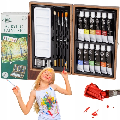 Farby akrylowe Creative Artist wielokolorowe + ołówek i pędzle 144ml 20 szt