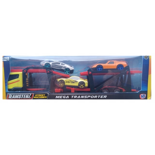 Zestaw: Żółta Laweta 3 Aut Mega Transporter Teamsterz White Orange Yellow