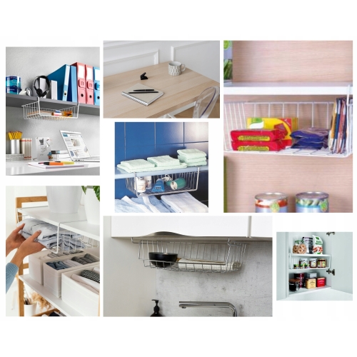 KOSZ KOSZYK METALOWY PODWIESZANY ORGANIZER POD PÓŁKĘ 30x26x14cm SZARY 3 szt