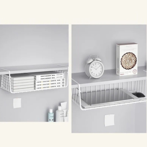 KOSZ KOSZYK METALOWY PODWIESZANY ORGANIZER POD PÓŁKĘ 30x26x14cm SZARY 3 szt
