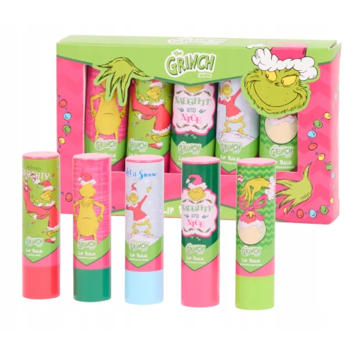 Zestaw podarunkowy The Grinch Balsam pomadka do ust różne smaki 5 sztuk
