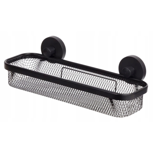 PÓŁKA ŁAZIENKOWA NA PRZYSSAWKI POD PRYSZNIC PROSTOKĄT CZARNA METAL 34x11,5
