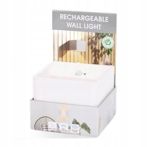 Lampa ścienna czujnik ruchu LED Kwadratowa + możliwość ładowania UsbC Biała