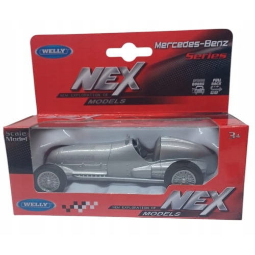 MERCEDES-BENZ W125 1937 METALOWY MODEL SAMOCHODU RESORAK WELLY 1:42 SREBRNY