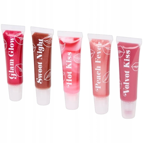 BŁYSZCZYKI DO UST LUKSUSOWE BROKATOWE KOLOROWE Max&More 5 sztuk x 10ml