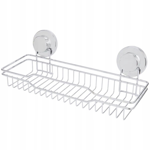 PÓŁKA ŁAZIENKOWA NA PRZYSSAWKI POD PRYSZNIC PROSTOKĄT METALOWA 34 x 11,5 CM