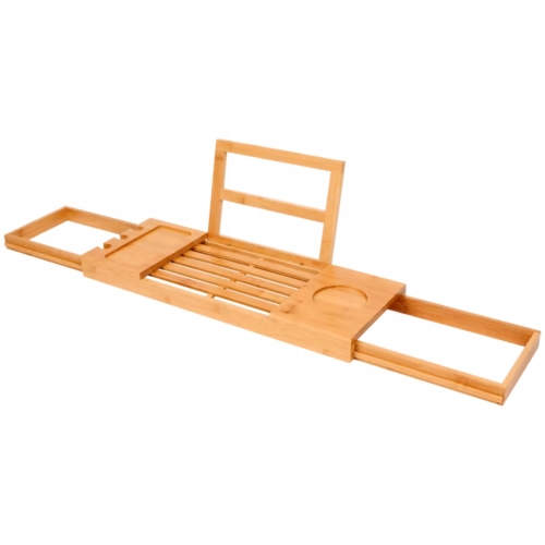 Wysuwana półka bambusowa na wannę z przegródkami 50-91x 18 x 4 cm max.1 kg