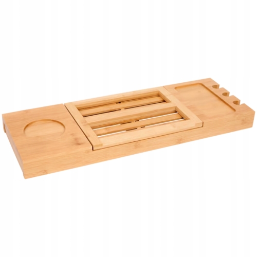Wysuwana półka bambusowa na wannę z przegródkami 50-91x 18 x 4 cm max.1 kg
