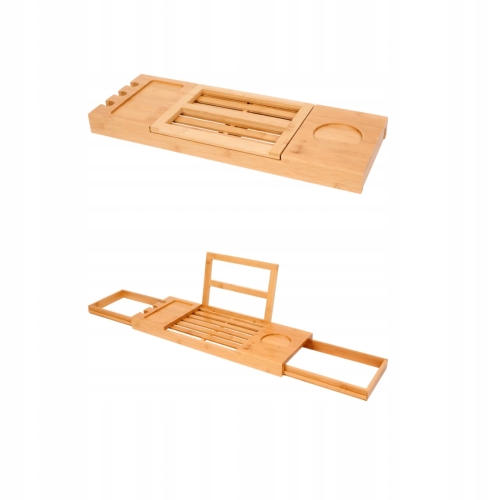 Wysuwana półka bambusowa na wannę z przegródkami 50-91x 18 x 4 cm max.1 kg
