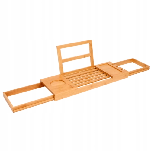 Wysuwana półka bambusowa na wannę z przegródkami 50-91x 18 x 4 cm max.1 kg
