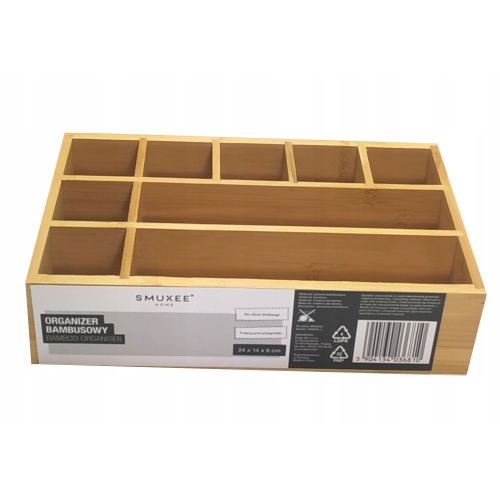 Pudełko organizer bambusowy na biżuterię 9 przegródek duży 24 x 14 x 6 cm