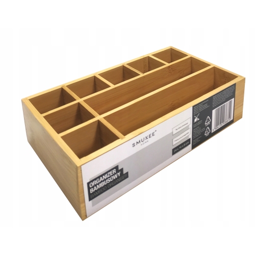 Pudełko organizer bambusowy na biżuterię 9 przegródek duży 24 x 14 x 6 cm